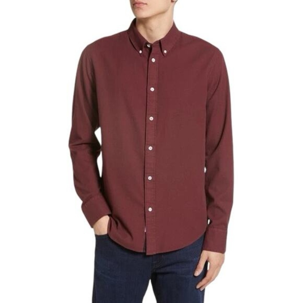 Rag & Bone Fit 2 Dobby Tomlin Poplin LS Button Shirt Burgundy Red Sz M